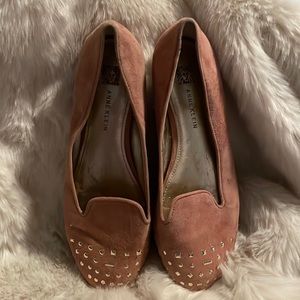 Anne Klein Blush Satin, Gold studded Loafers